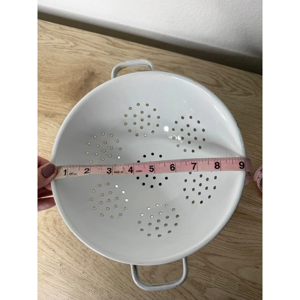 Vintage Floral Enamel Colander White Footed‎ Strainer Farmhouse Cottage 9.5 Inch